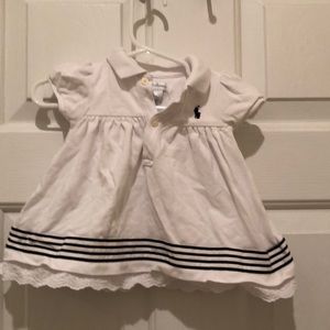 Ralph Lauren Infant white dress with sailor stripes and lace style trim